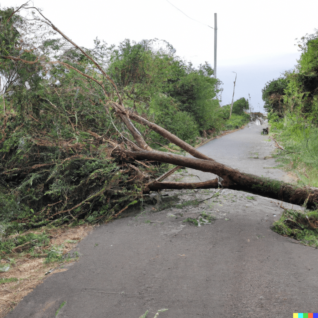 DALL·E 2023-08-27 05.11.33 – photo of a tree fallen on the road